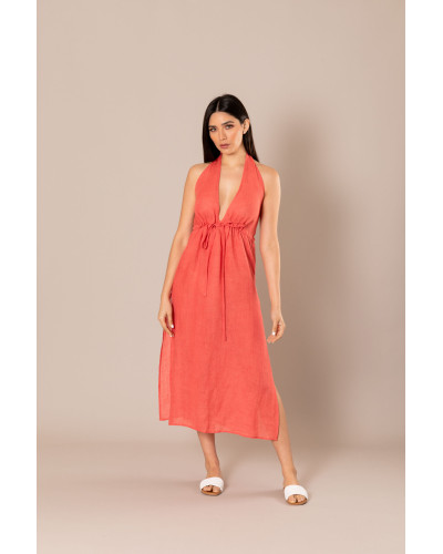 VESTIDO HALTER CORAL